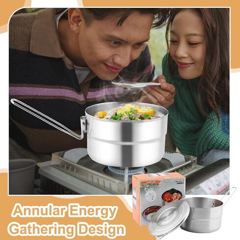 Stainless Steel Camping Cook Pot, 1.5L Camping Cookware with Lid and Folding Handle, Large Capacity Bento Pot for Outdoor Backpacking Campings Hiking Picnic in Saudi Arabia
