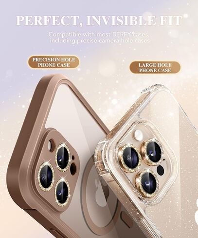 BERFY Camera Lens Protector for iPhone 16 Pro/16 Pro Max, Glitter Bling Aluminum Alloy Metal Ring, 9H Tempered Glass Camera Cover Screen Protector Accessories, Anti-Scratch, Case Friendly, Gold in Kuwait