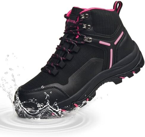 أحذية المشي لمسافات طويلة للسيدات مقاومة للماء مع صندوق عريض عند أصابع القدم، خفيفة الوزن وقبضة غير قابلة للانزلاق، دعم للكاحل، راحة متينة للرحلات والجري على الطرق والمغامرات الخارجية in Kuwait