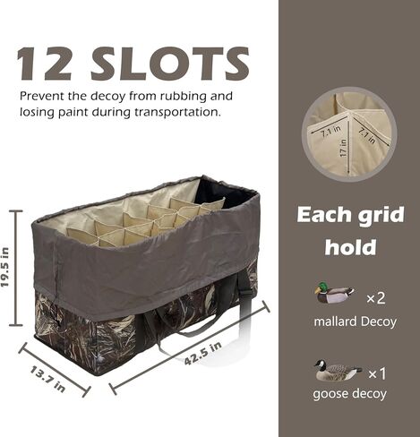 حقيبة شرك البط ذات 12 فتحة مع حزام كتف مبطن وقابل للتعديل، غطاء غبار وشبكة تصريف سفلية، طباعة مموهة، حقيبة صيد البط لحماية فخاخ البط in Kuwait