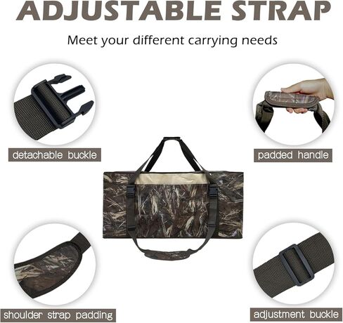 حقيبة شرك البط ذات 12 فتحة مع حزام كتف مبطن وقابل للتعديل، غطاء غبار وشبكة تصريف سفلية، طباعة مموهة، حقيبة صيد البط لحماية فخاخ البط in Kuwait