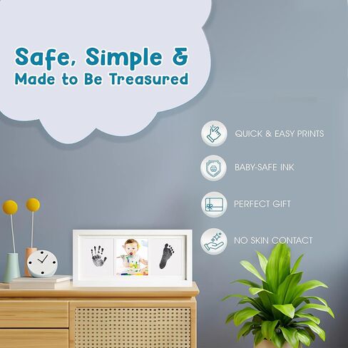 White Wooden Baby Hand and Footprint Kit with Inkless Non Toxic Pad – Baby Hand and Foot Print Frame Keepsake for Newborns, Pets, Baby Showers & Christmas Gifts in Saudi Arabia