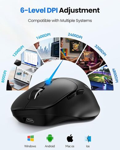 TECKNET ماوس لاسلكي بلوتوث 5.0/3.0 و2.4 جيجا قابل لإعادة الشحن، نقرات صامتة، قابل للتعديل 4800 نقطة في البوصة، 6 أزرار، تصميم مريح، ماوس بلوتوث للكمبيوتر المحمول والكمبيوتر والآيباد in Kuwait
