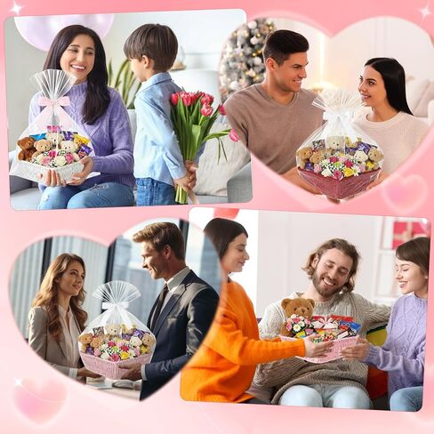 6 قطع من سلال هدايا عيد الحب على شكل قلب مع حقائب وأشرطة، سلال قلب منسوجة مقاس 10.6 × 10 × 2.75 بوصة للهدايا، سلة حبل فارغة للتخزين المنزلي (الوردي والأحمر والأبيض) in Kuwait
