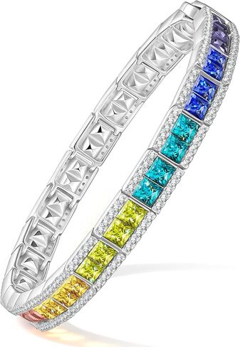 Rainbow Tennis Bracelets for Women, Handcrafted with Swarovski® Crystals, White Gold Plated Bracelet with Refined Gift Packaging, Christmas Birthday Anniversary Jewelry Gifts for Women, 7.7" in Saudi Arabia