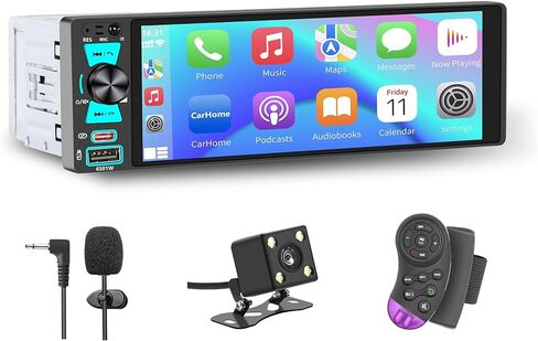 Single Din Car Radio, Touchscreen Car Stereo for Wireless and Wired Apple Carplay,Android Auto, Radio para Carro with Mirror Link, Car Radio with Backup Camera GPS USB&Type-C FM/AM SWC EQ MIC in Kuwait