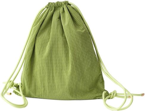 Beige Plaid Drawstring Backpack - Lightweight Cinch Sackpack for Women, Boho Original Design, Perfect for Gym, Travel, Beach & Outdoor Sports in Kuwait