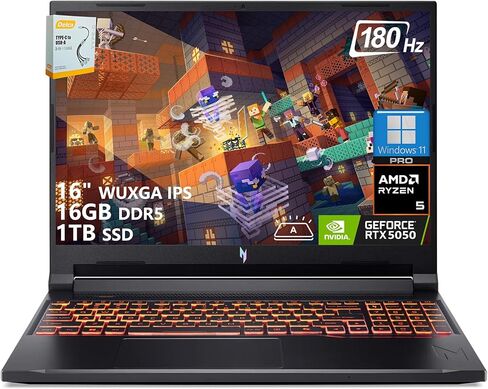 acer Nitro V 16 AI Gaming Laptop | 16" WUXGA IPS 180Hz | AMD Hexa-Core Ryzen 5 240 | 16GB DDR5 512GB SSD | GeForce RTX 5050 8GB DLSS4 (Up to 440 AI Tops) | Backlit Keyboard Win11 Pro w/DLCA Accessory in Kuwait