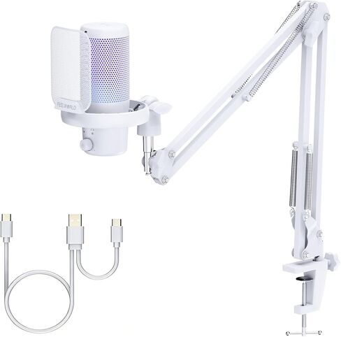 ميكروفون مكثف للألعاب من Feel WORLD VM1 - إلغاء الضوضاء، زر كتم الصوت، ضوء RGB للكمبيوتر الشخصي PS4 PS5، بث البودكاست/يوتيوب/تويتش، الدردشة عبر الإنترنت، التسجيل - هدية ملحقات ألعاب الكمبيوتر in Kuwait