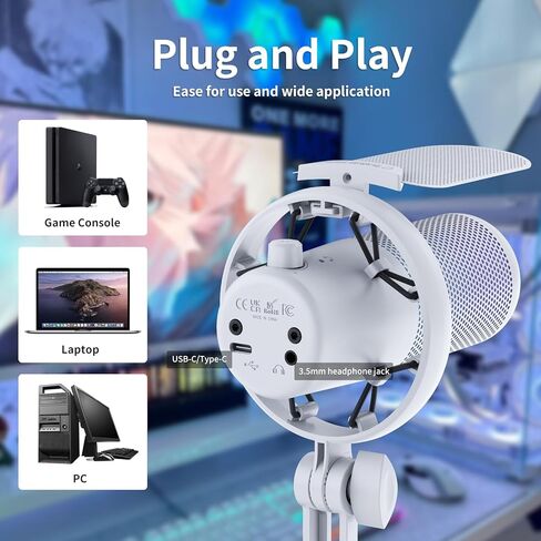 ميكروفون مكثف للألعاب من Feel WORLD VM1 - إلغاء الضوضاء، زر كتم الصوت، ضوء RGB للكمبيوتر الشخصي PS4 PS5، بث البودكاست/يوتيوب/تويتش، الدردشة عبر الإنترنت، التسجيل - هدية ملحقات ألعاب الكمبيوتر in Kuwait