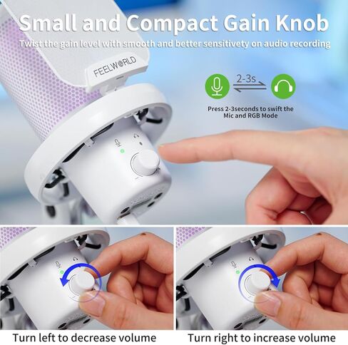ميكروفون مكثف للألعاب من Feel WORLD VM1 - إلغاء الضوضاء، زر كتم الصوت، ضوء RGB للكمبيوتر الشخصي PS4 PS5، بث البودكاست/يوتيوب/تويتش، الدردشة عبر الإنترنت، التسجيل - هدية ملحقات ألعاب الكمبيوتر in Kuwait