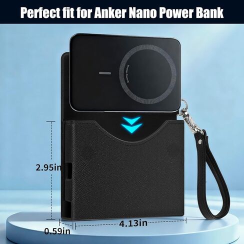 حافظة باور بانك لهاتف Anker Nano فائقة النحافة وبطارية شحن لاسلكية مغناطيسية بقدرة 5000 مللي أمبير في الساعة، حافظة شاحن محمولة من جلد البولي يوريثان مع إغلاق مغناطيسي، وصول مدمج إلى منفذ الشحن وحزام معصم (الصندوق فقط) in Kuwait