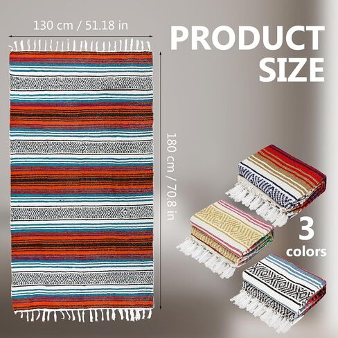 3 Pcs Mexican Blanket Bulk, 45 x 70 Inch Yoga Blanket Large Cotton Outdoor Camping Blankets with Fringed for Outdoor Beach Picnic Home Decor in Kuwait
