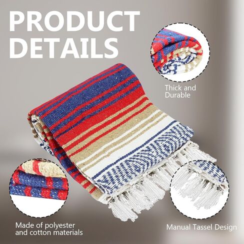 3 Pcs Mexican Blanket Bulk, 45 x 70 Inch Yoga Blanket Large Cotton Outdoor Camping Blankets with Fringed for Outdoor Beach Picnic Home Decor in Kuwait