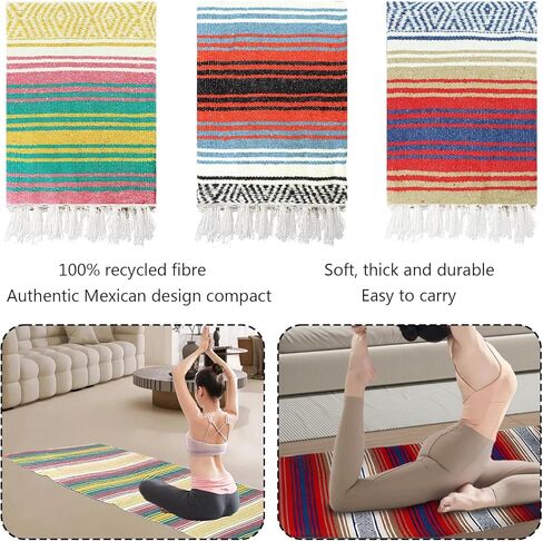 3 Pcs Mexican Blanket Bulk, 45 x 70 Inch Yoga Blanket Large Cotton Outdoor Camping Blankets with Fringed for Outdoor Beach Picnic Home Decor in Kuwait