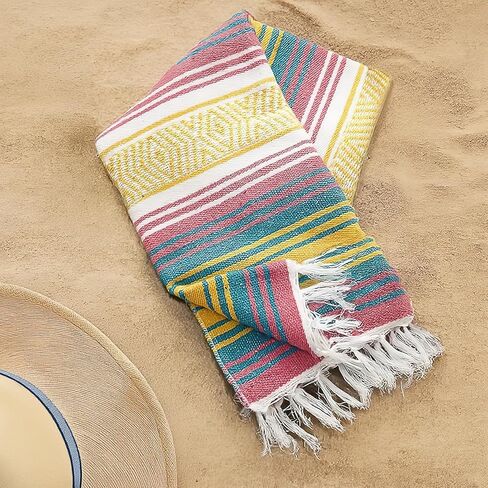3 Pcs Mexican Blanket Bulk, 45 x 70 Inch Yoga Blanket Large Cotton Outdoor Camping Blankets with Fringed for Outdoor Beach Picnic Home Decor in Kuwait