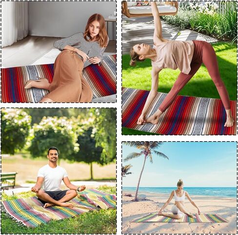 3 Pcs Mexican Blanket Bulk, 45 x 70 Inch Yoga Blanket Large Cotton Outdoor Camping Blankets with Fringed for Outdoor Beach Picnic Home Decor in Kuwait