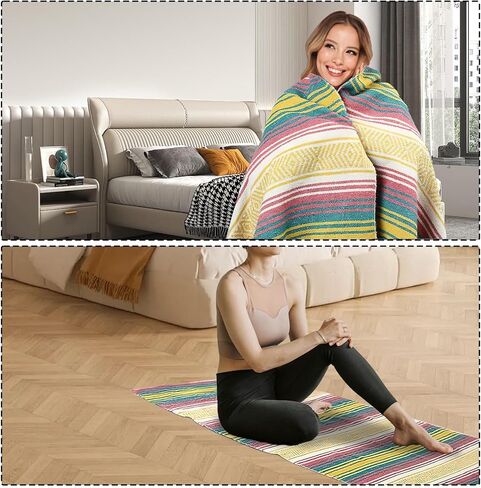 3 Pcs Mexican Blanket Bulk, 45 x 70 Inch Yoga Blanket Large Cotton Outdoor Camping Blankets with Fringed for Outdoor Beach Picnic Home Decor in Kuwait