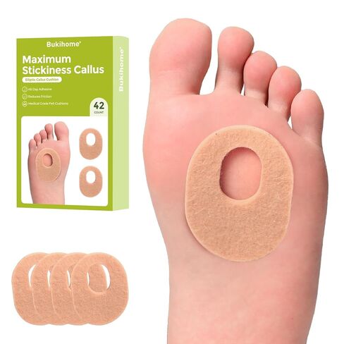 Bukihome Callus Cushions Corn Removers for Foot Bottom, 1/5" Thick Oval Corn Removers Callus Pads, Adhesive Corn Pads for Men & Women - Relieve Friction, Pressure & Shoe Rubbing (White, 42 Count) in Saudi Arabia