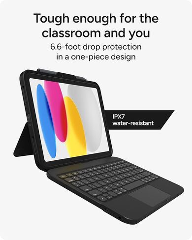 حافظة لوحة المفاتيح ZAGG Tough Keys لجهاز iPad 11 بوصة (A16)/ 10.9 بوصة (الجيل العاشر) - تصميم متين من قطعة واحدة، حماية من السقوط بطول 6.6 أقدام، اتصال مباشر USB-C، حامل أقلام Apple، مقاوم للماء، استخدام تعليمي in Saudi Arabia