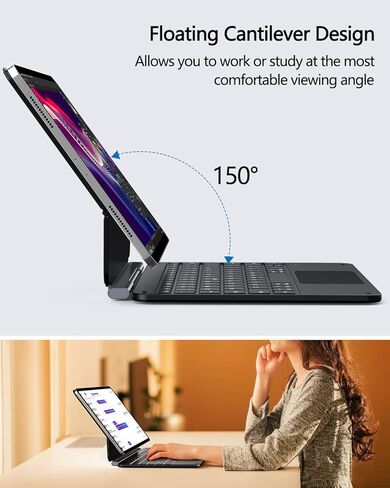 حافظة ORDA iPad Pro 11 بوصة مع لوحة مفاتيح (الجيل الرابع/الثالث/الثاني/الجيل الأول)، حافظة iPad Air 11 بوصة مع لوحة مفاتيح M3، M2(2025/2024) حامل ناتئ مغناطيسي عائم من الجيل الخامس/الرابع، نحيف للغاية، لوحة تتبع متعددة الإيماءات in Saudi Arabia