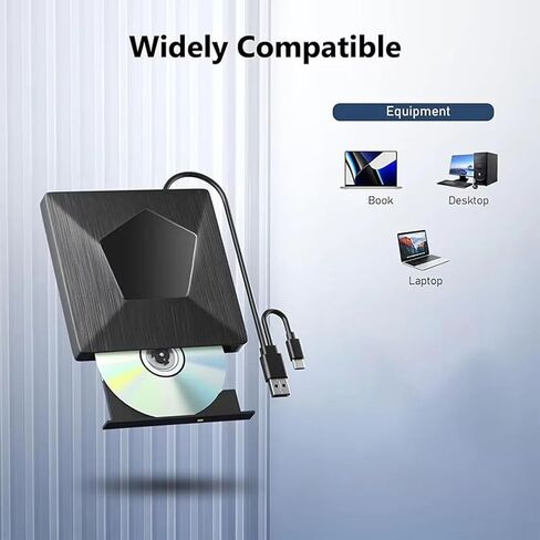 ناسخ أقراص Blu-ray خارجي محمول ثلاثي الأبعاد BD/CD/DVD للكمبيوتر الشخصي والكمبيوتر المحمول - متوافق مع USB 3.0 وType-C من Aboiled in Kuwait