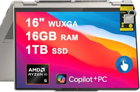 Lenovo Yoga 7 2-in-1 Laptop 16" WUXGA IPS Touch (Glossy Anti-fingerprint) AMD 6-core Ryzen AI 5 340 (Up to 50 TOPS) 16GB RAM 1TB SSD w/Pen For Creator Business Professional Win11 ICP Hub w/Copilot+ AI in Saudi Arabia