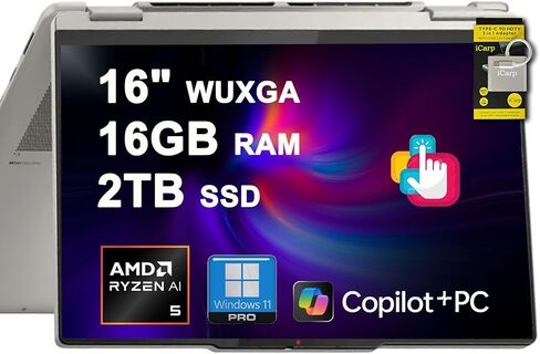 Lenovo Yoga 7 2-in-1 Laptop 16" WUXGA IPS Touch (Glossy Anti-fingerprint) AMD 6-core Ryzen AI 5 340 (Up to 50 TOPS) 16GB RAM 1TB SSD w/Pen For Creator Business Professional Win11 ICP Hub w/Copilot+ AI in Saudi Arabia