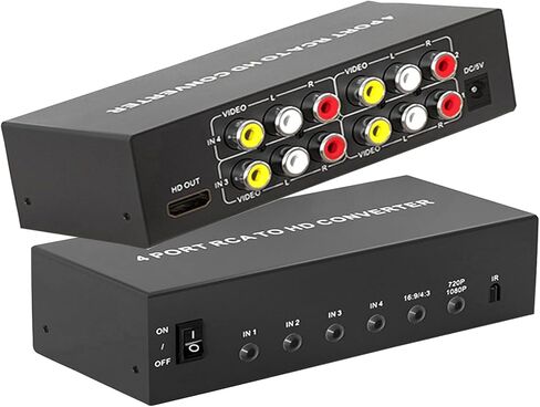محول RCA إلى HDMI 4 AV (أحمر أصفر أبيض) إلى محول مخرج HDMI، محول RCA صوتي مركب إلى HDMI1080P/720P، مع طاقة، لمشغل Wii/TV/PC/ PS3/ STB/Xbox VHS/VCR/N64/SNES/DVD in Kuwait