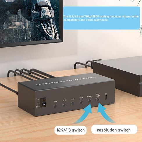 محول RCA إلى HDMI 4 AV (أحمر أصفر أبيض) إلى محول مخرج HDMI، محول RCA صوتي مركب إلى HDMI1080P/720P، مع طاقة، لمشغل Wii/TV/PC/ PS3/ STB/Xbox VHS/VCR/N64/SNES/DVD in Kuwait