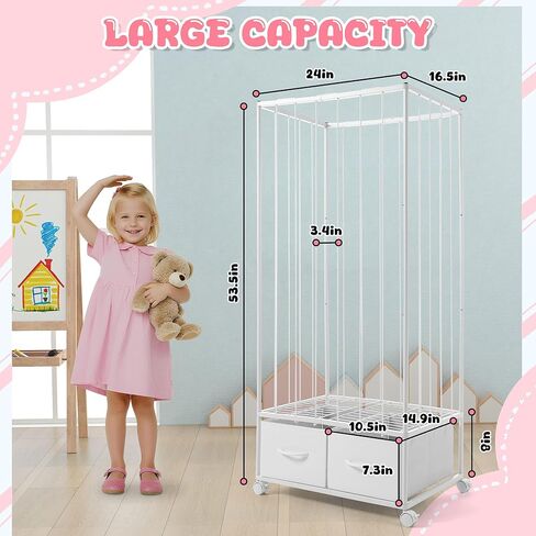 Metal Stuffed Animal Storage & Organizer, Extra Large Stuffed Animal Zoo with 2 Drawers and Wheels, Space Save Toy Organizer for Toddler Rooms, Playrooms & Bedrooms (D24 x W16.5 x H54 inch) in Saudi Arabia