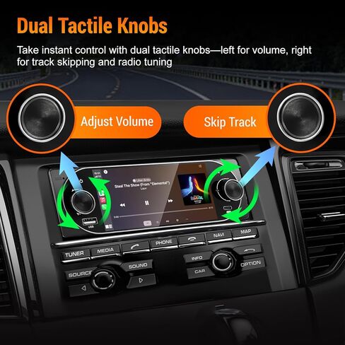 Single Din Car Radio with Apple CarPlay, Backup Camera，External Mic,Single Din Touchscreen Radio Supports Android Auto, Bluetooth, Dual Physical Knobs,SWC, EQ, FM Radio（Black） in Kuwait