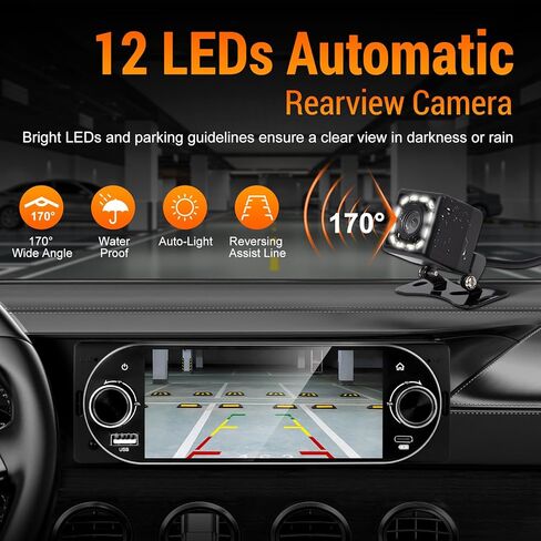 Single Din Car Radio with Apple CarPlay, Backup Camera，External Mic,Single Din Touchscreen Radio Supports Android Auto, Bluetooth, Dual Physical Knobs,SWC, EQ, FM Radio（Black） in Kuwait