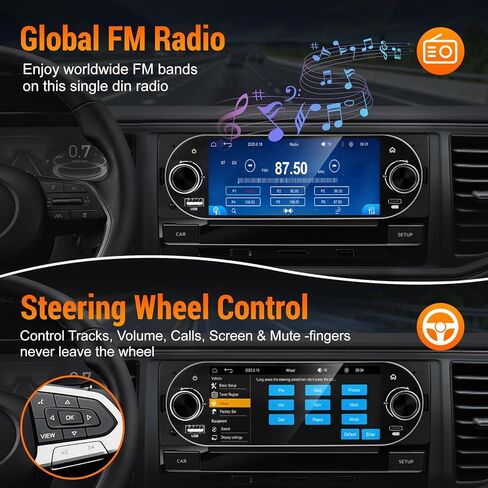 Single Din Car Radio with Apple CarPlay, Backup Camera，External Mic,Single Din Touchscreen Radio Supports Android Auto, Bluetooth, Dual Physical Knobs,SWC, EQ, FM Radio（Black） in Kuwait