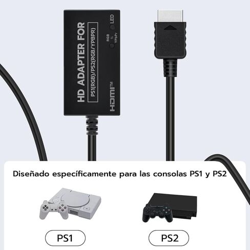 محول Mcbazel HDMI لجهاز PS2/PS1، محول كابل HDMI متوافق مع PlayStation 1/2، يدعم إخراج إشارة Ypbpr/RGB الحقيقي، التوصيل والتشغيل، أسود in Kuwait