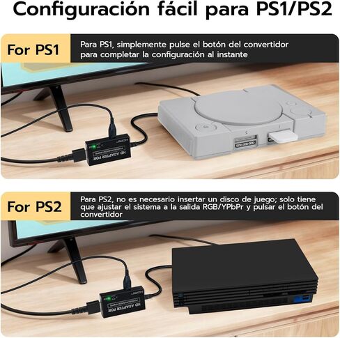 محول Mcbazel HDMI لجهاز PS2/PS1، محول كابل HDMI متوافق مع PlayStation 1/2، يدعم إخراج إشارة Ypbpr/RGB الحقيقي، التوصيل والتشغيل، أسود in Kuwait