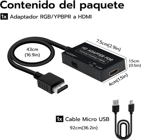 محول Mcbazel HDMI لجهاز PS2/PS1، محول كابل HDMI متوافق مع PlayStation 1/2، يدعم إخراج إشارة Ypbpr/RGB الحقيقي، التوصيل والتشغيل، أسود in Kuwait