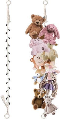 Munzong 80" Beige Hanging Stuffed Animal Storage Chain, Cotton Stuffed Animal Display Holder Plush Qrganizer with 20 Metal Clips for Nursery Room Corner Wall Decor Play Room in Saudi Arabia