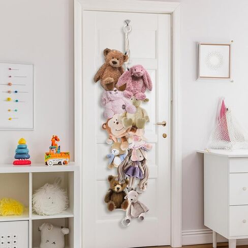 Munzong 80" Beige Hanging Stuffed Animal Storage Chain, Cotton Stuffed Animal Display Holder Plush Qrganizer with 20 Metal Clips for Nursery Room Corner Wall Decor Play Room in Saudi Arabia