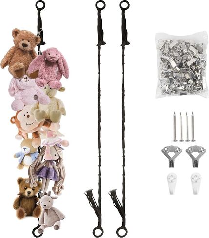 Munzong 80" Beige Hanging Stuffed Animal Storage Chain, Cotton Stuffed Animal Display Holder Plush Qrganizer with 20 Metal Clips for Nursery Room Corner Wall Decor Play Room in Saudi Arabia