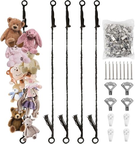 Munzong 80" Beige Hanging Stuffed Animal Storage Chain, Cotton Stuffed Animal Display Holder Plush Qrganizer with 20 Metal Clips for Nursery Room Corner Wall Decor Play Room in Saudi Arabia