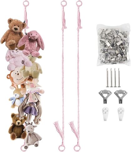 Munzong 80" Beige Hanging Stuffed Animal Storage Chain, Cotton Stuffed Animal Display Holder Plush Qrganizer with 20 Metal Clips for Nursery Room Corner Wall Decor Play Room in Saudi Arabia