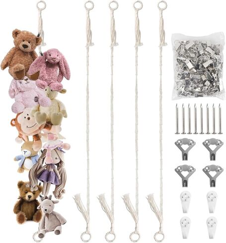 Munzong 80" Beige Hanging Stuffed Animal Storage Chain, Cotton Stuffed Animal Display Holder Plush Qrganizer with 20 Metal Clips for Nursery Room Corner Wall Decor Play Room in Saudi Arabia