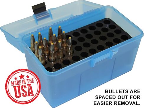 MTM H50-RL Deluxe 50-Round Rifle Ammo Case Box 30-06 270 Win 25-06, Clear Blue, Model:H50-RL-24 in Saudi Arabia