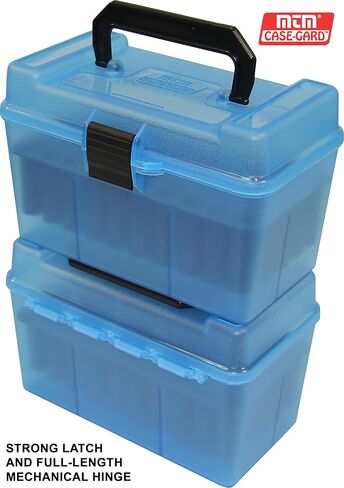 MTM H50-RL Deluxe 50-Round Rifle Ammo Case Box 30-06 270 Win 25-06, Clear Blue, Model:H50-RL-24 in Saudi Arabia