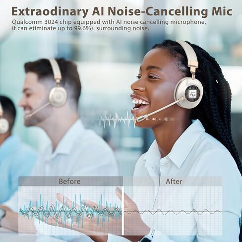 سماعة رأس لاسلكية مع ميكروفون للعمل، سماعة بلوتوث مع ميكروفون لإلغاء الضوضاء بتقنية الذكاء الاصطناعي للمكالمات الواضحة، سماعات رأس بلوتوث V5.3 مع كتم صوت للميكروفون ودونجل USB للكمبيوتر/الهاتف/المكتب/مركز الاتصال in Kuwait