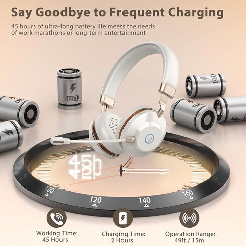 سماعة رأس لاسلكية مع ميكروفون للعمل، سماعة بلوتوث مع ميكروفون لإلغاء الضوضاء بتقنية الذكاء الاصطناعي للمكالمات الواضحة، سماعات رأس بلوتوث V5.3 مع كتم صوت للميكروفون ودونجل USB للكمبيوتر/الهاتف/المكتب/مركز الاتصال in Kuwait