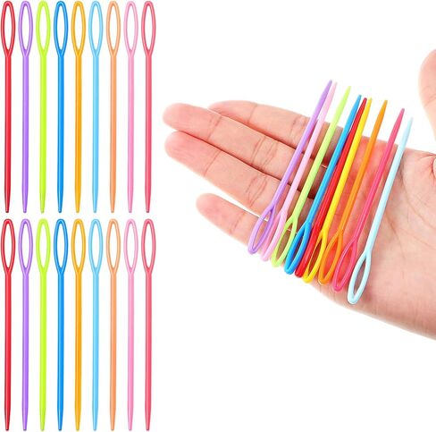 DOPENSPI 100 قطعة من إبر الغزل، إبر بلاستيكية كبيرة للعين لخياطة الغزل وإبرة الكروشيه وعصا بلاستيكية للخيوط وإبرة النسيج والخياطة الآمنة الملونة تنطبق على الخياطة اليدوية المصنوعة يدويًا (2.1 بوصة) in Kuwait