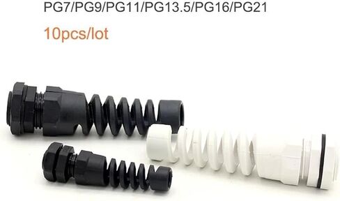 مقاوم للماء M12 M16/M18 M20 PG7 PG9 وصلة كابل بلاستيكية مرنة حلزونية لتخفيف الضغط لخيط سلك 3.5-6 مم (M12 BK 10 قطع) in Saudi Arabia