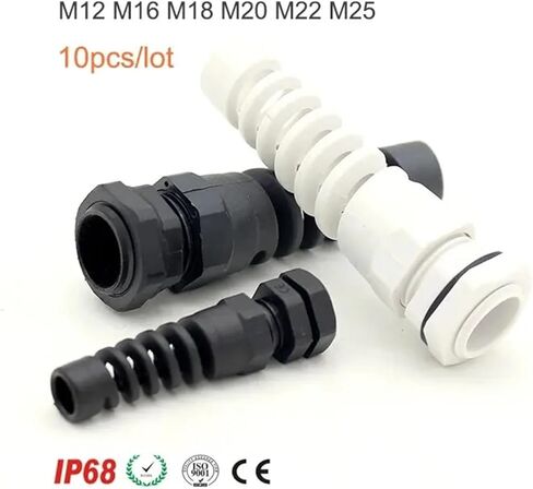 مقاوم للماء M12 M16/M18 M20 PG7 PG9 وصلة كابل بلاستيكية مرنة حلزونية لتخفيف الضغط لخيط سلك 3.5-6 مم (M12 BK 10 قطع) in Saudi Arabia